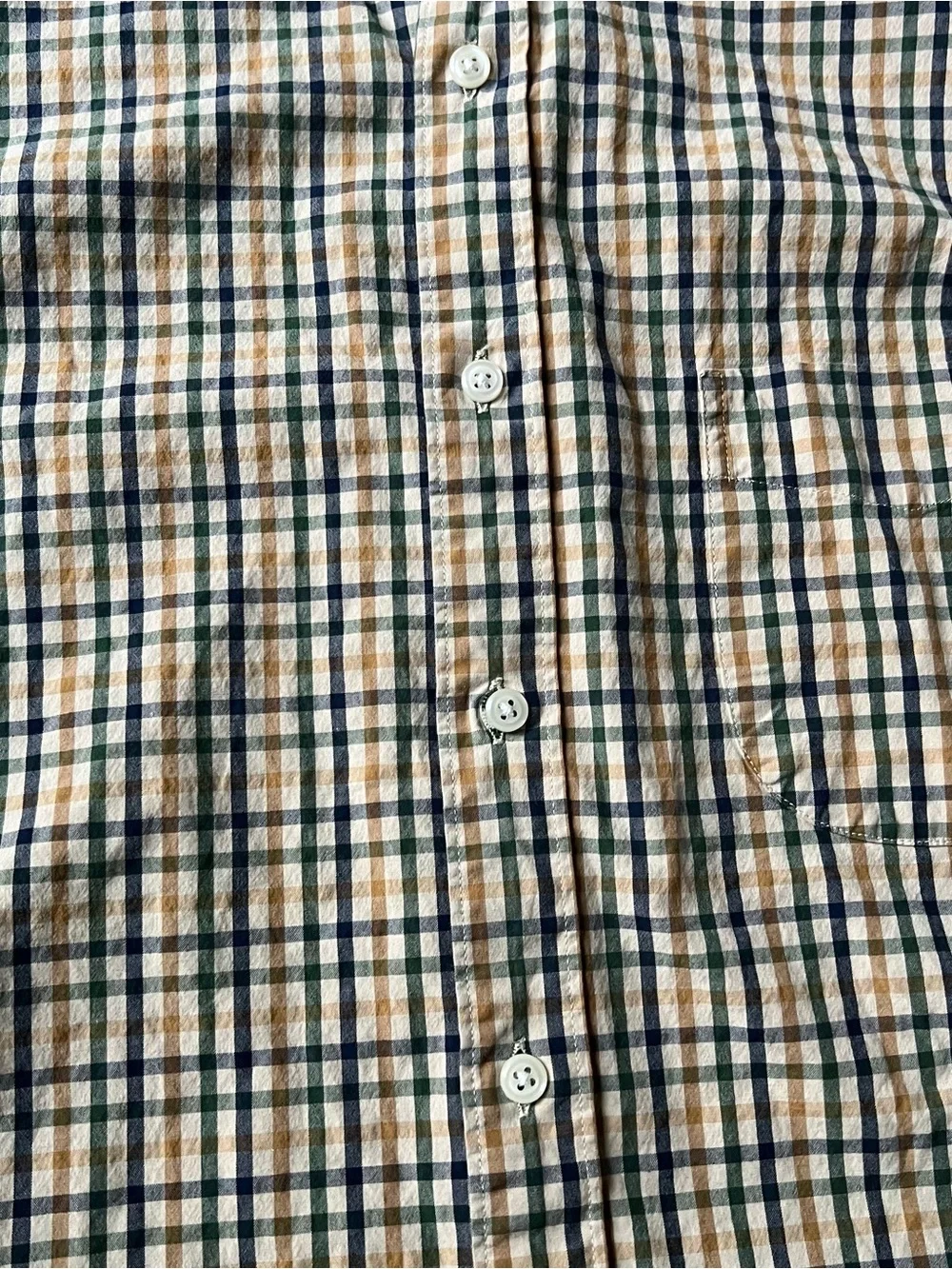 J. Crew Men’s Large Button-Down Plaid Shirt in Yellow, Navy untucked slim fit